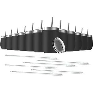Deitybless 12oz Wine Tumbler with Lid With straw Stainless Steel Wine Tumbler Cups Double Wall Vacuum Insulated Travel Mugs Stemless Cup 12 Pack（Black