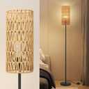 Ruiever Floor Lamp for Living Room,Farmhouse Rattan Floor lamp,Modern Standing lamp with Hand-Worked Rattan Shade,Black Tall Lamp with Foot Switch for Bedroom,Kids Room,Office,LED Bulb is Included.