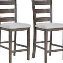COLAMY 25 Inch Modern Wooden Bar Stools, Counter Height Bar Stools Set of 2, Upholstered Fabric Barstools Dining Chairs with Backs and Wooden Legs for Kitchen Island Dining Living Room, Brown Black
