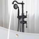 Freestanding Tub Faucet Sets, JetsBath Floor Mount BathTub Filler with 360° Swivel Spout & Handheld Sprayer, Matte Black Floor Mount Bathtub Faucet Single Handle with Supply Hose