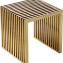 Benjara Niki 17 Inch Accent Stool, Slatted Design, Square, Luxurious Brushed Gold