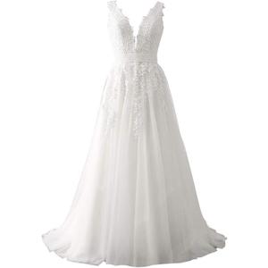 Abaowedding Women's Wedding Dress for Bride Lace Applique Evening Dress V Neck Straps Ball Gowns (White) 20