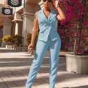 Women's Business Blazer Suit Ruffles Sleeveless Solid Two Piece Pant Set Professional Work Outfit for Office