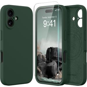 Magnetic for iPhone 16 Plus Case, Compatible with MagSafe, [Full Camera Protection][Screen Protector] Silicone Shockproof Protective Phone Case for iPhone 16 Plus 6.7", Alpine Green