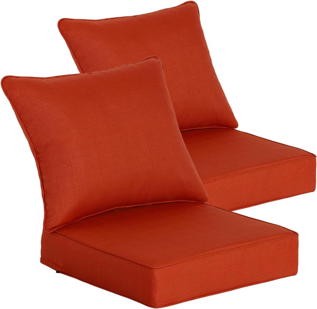 Goodgoods 24 x 24 Outdoor Patio Deep Seat Cushions 2-Pack, 1000+ Hours Fade-Resistant & Water-Resistant Outdoor Furniture Chair Cushions with 30D High-Resilience Foam for Sofa Chair, Quarry Red, 24''x24''x5.5'' 2 sets