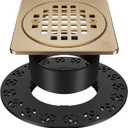 Champagne Bronze 4 inch Drain Grate Kit, Shower Drain Compatible with Schluter Kerdi Drain Flange, Removable Square Floor Drain with Adjustable Collar,with ABS Flange-SUS304 Stainless Steel Grate