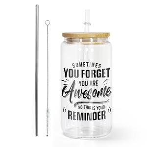 AGH Inspirational Gifts for Men Women, Sometimes You Forget You're Awesome 16OZ Glass Coffee Tumbler, Thank You Gifts for Dad, Husband, Friends on Fathers Day Birthday Glass Coffee Cup with Bamboo Lid 24 PACK