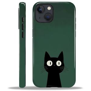 Compatible with iPhone 15 Case,Dual-Layer Protection, Hard Shell with Silicone Interior,Slim Scratch Resistant Shockproof for Woman Men Cute Black Cat Dark Green