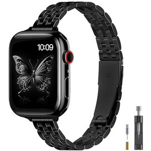 TISIMO Thin Metal Band Compatible with Apple Watch Bands for Women 40mm 41mm 38mm,Slim Dressy Stainless Steel Strap for iWatch Bands SE SE2 Series 9 8 7 6 5 4 3 2 1,Black