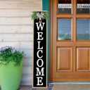Welcome Sign for Front Porch Standing 45"X9" Large Vertical Farmhouse Outside Front Door Sign Leaner Tall Vintage Outdoor Wreath Patio Garden Wood Framed Decorations (Wood Black)