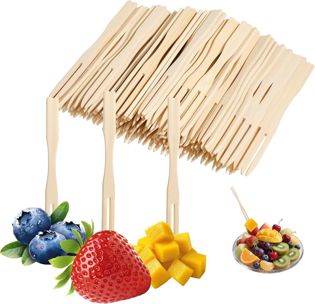 Bamboo Mini Forks Disposable Forks for Appetizers 3.5" Small Forks Appetizer Forks for Fruit,Cocktail Forks for Parties, Weddings(100Pcs)