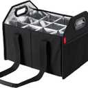 Bottle Wine Carrier Collapsible 12 Bottle Storage Box Reusable Portable Carrier Case for Tote Bag Moving, Vacation Caddy Grocery Shopping Wine Tasting Access (Black)