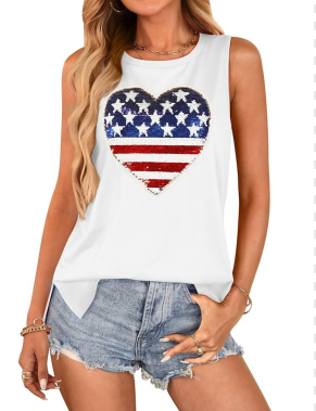 For G and PL 4th of July Women's American Flag Patriotic Summer Tank Top White, Medium