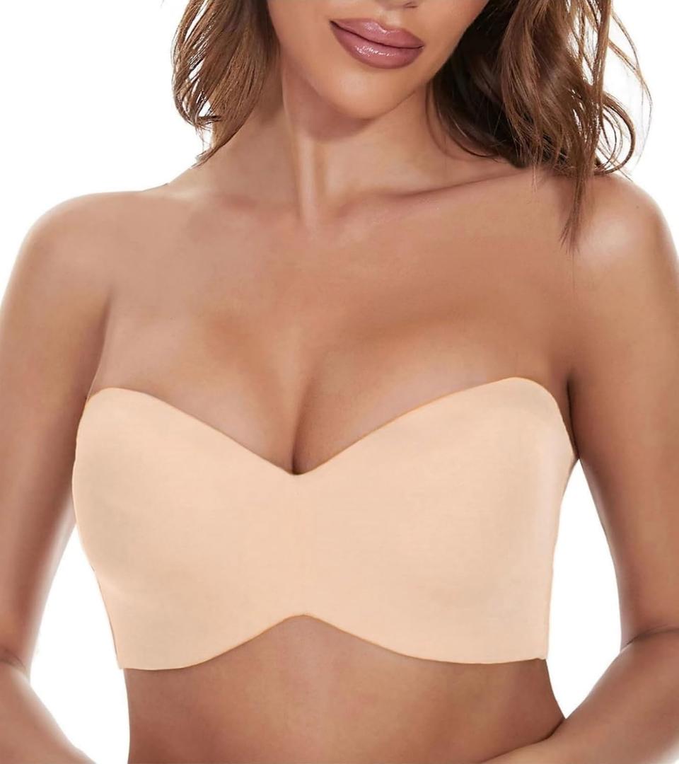 Strapless Bra for Women Plus Size Anti-Slip Multiway T-Shirt Bras with 1 Pairs Straps, Beige, 34B
