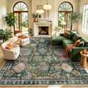Washable Area Rugs - Perfect for Living Room, Bedroom, Kids Room, Nursery - Stain & Water Resistant Non-Slip, Pet & Child Friendly, Vintage Tribal Area Rugs (Green, 8' x 10')