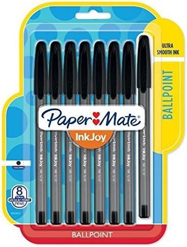 Paper Mate InkJoy 100ST Ballpoint Stick Pens, Medium Point, Black Ink, Pack of 8