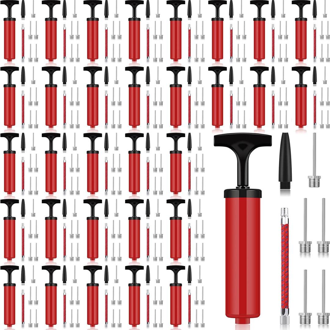 Fumete 100 Sets Ball Pump Bulk Air Pump for Sports Balls Include Needle Nozzle Extension Hose Portable Hand Inflation Kit for Basketball Soccer Football Balloon Back to School