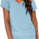 Solid Short Sleeve Shirts for Women, Soft V Neck Tshirts Shirts for Women Loose Fit Lightweight Basic Tee Tops (Small)