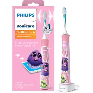 Philips Sonicare for Kids 3+ Bluetooth Connected Rechargeable Electric Power Toothbrush, Interactive for Better Brushing, Pink, HX6351/41 (1 Count (Pack of 1))