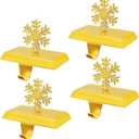 MNKXL Set of 4 Metal Christmas Stocking Holders for Mantle,Heavy Duty Weighted Stocking Holders for Mantle,Gold 3D Snowflake Stocking Holder for Tables Window Fireplace Christmas Decorations