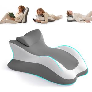 Memory Foam Ergonomic Reading Pillow for Bed, Multi-Position Support Pillow for Reading in Bed, Prone Sleeping, Lumbar & Leg Support, Helps Relieve Back Pain, Acid Reflux, with Removable Cover