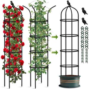 Garden Obelisk Trellis for Climbing Plants Outdoor, 6FT Tomato Cage, Rose, Flowers, Grape, Pea, Cucumber Trellis, Rustproof Plastic Coated Metal Plant Support Trellis for Potted Plants (2 Pack)