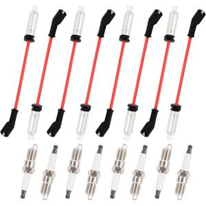 9748HH 10mm Spark Plug Wires with Heat Shields + 41-962 Iridium Platinum Spark Plugs Compatible with 99-06 Escalade Silverado Suburban Tahoe Sierra Yukon 4.8 5.3 6.0L, Red