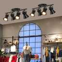 4-Light Track Lighting Kit, Directional Ceiling Light, Industrial Black Kitchen Track Lighting Fixtures Ceiling for Kitchen, Living Room, Dining Room, Hallway.