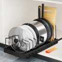 Pots and Pans Organizer for under Cabinet Pull Out Cabinet Organizer Sliding Pot and Pan Organizer in Kitchen, Cabinet Pull Out Shelves, for Pots, Lids and Pan Organizer with Two Types of Shelves (1 Pack), Black