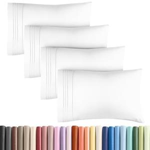 King Pillow Cases Set of 4 - Ultra Soft Hotel Quality Pillowcase Covers - Comfy, Cozy & Wrinkle Free - Shrinkage, Stain and Fade Resistant - Machine Washable Pillow Protectors - 4 Piece Set - White