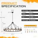 Benkut Farmhouse Wagon Wheel Chandelier 47" Black Rustic Light Fixtures 18-Light Wood Round Chandelier for Foyer Living Room Entryway Dining Room