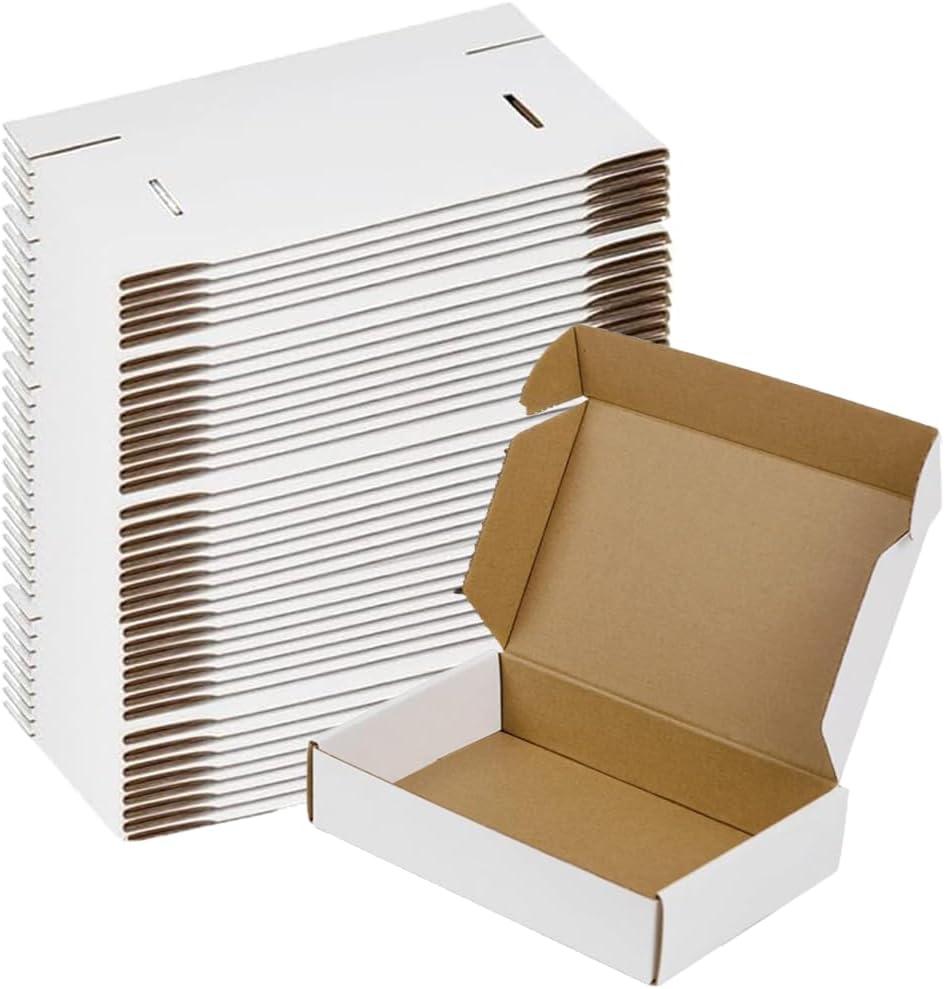 50 Pack 9x6x2 Shipping Boxes, White Corrugated Cardboard Packaging Box for Small Business, White