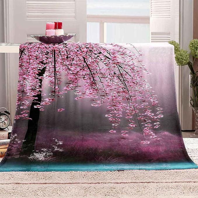 Flannel Fleece Throw Blanket for Couch 70.9" x 78.7", Soft Decorative Microfiber Plush Blankets Pink Trees Fuzzy Fluffy Cozy Soft Blanket for Couch Bed Sofa