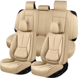 Car Seat Covers, Leather Seat Covers for Cars Full Set, Waterproof and Breathable Suitable for Most SUV/Truck/Sedan/Automotive 5 Pack(Beige)