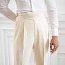 CHOKMAR Men's Classic Gurkha Naples Italian Style Dress Pants No Need to tie a Belt (US, Waist Inseam, 32, 33, Ivory)