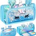 Cute Pencil Case, 3D Pencil Pouch for Girls Kids, Sparkly Pencil Bag with Sequins for Students, Glitter Bling School Supplies Stationary Pen Holder, Blue