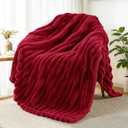 Fleece Throw Blanket for Couch, Super Soft Striped Jacquard Bed Blanket, Lightweight Fuzzy Cozy for All Seasons, 50x60 Inches, Deep Red
