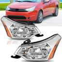 Headlights Assembly Compatible with 2008 2009 2010 2011 Ford Focus S SE SES SEL Halogen Headlamp Replacement Chrome Housing Amber, Driver and Passenger Side
