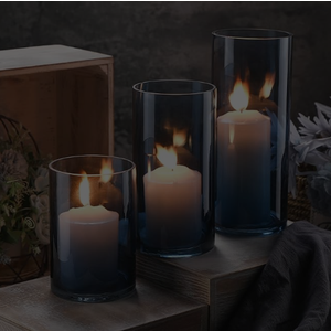 Set of 3 Blue Clear Hurricane Candle Holder Glass Cylinder Vases 6, 8, 10 Inches Height Hurricane Vases for Centerpieces Home Table Decor