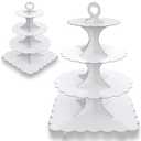 Humlindo 4-Tier Round & Square Cupcake Stand, 2-Pack White - Sturdy Disposable Cardboard for Parties, Weddings, Baking Display