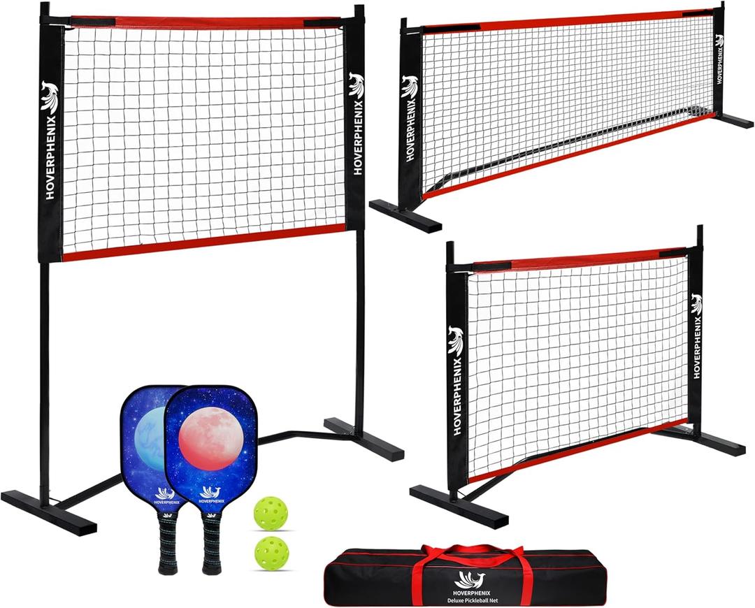 Hoverphenix 10FT Mini Pickleball Net, 4FT Adjustable Height Dink Training Rebounder Net with Paddles Set of 2, Pickleballs and Carry Bag for Outdoor Indoor Driveway Game, Easy Setup