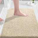 Yimobra Bathroom Rugs Non Slip Washable 24x17, Ultra Soft Absorbent Microfiber Bath Mat, Dual-Tone Decor Rug with Rubber Backing for Bathroom Floor, Tub and Shower, Home Essentials,Light Beige & white