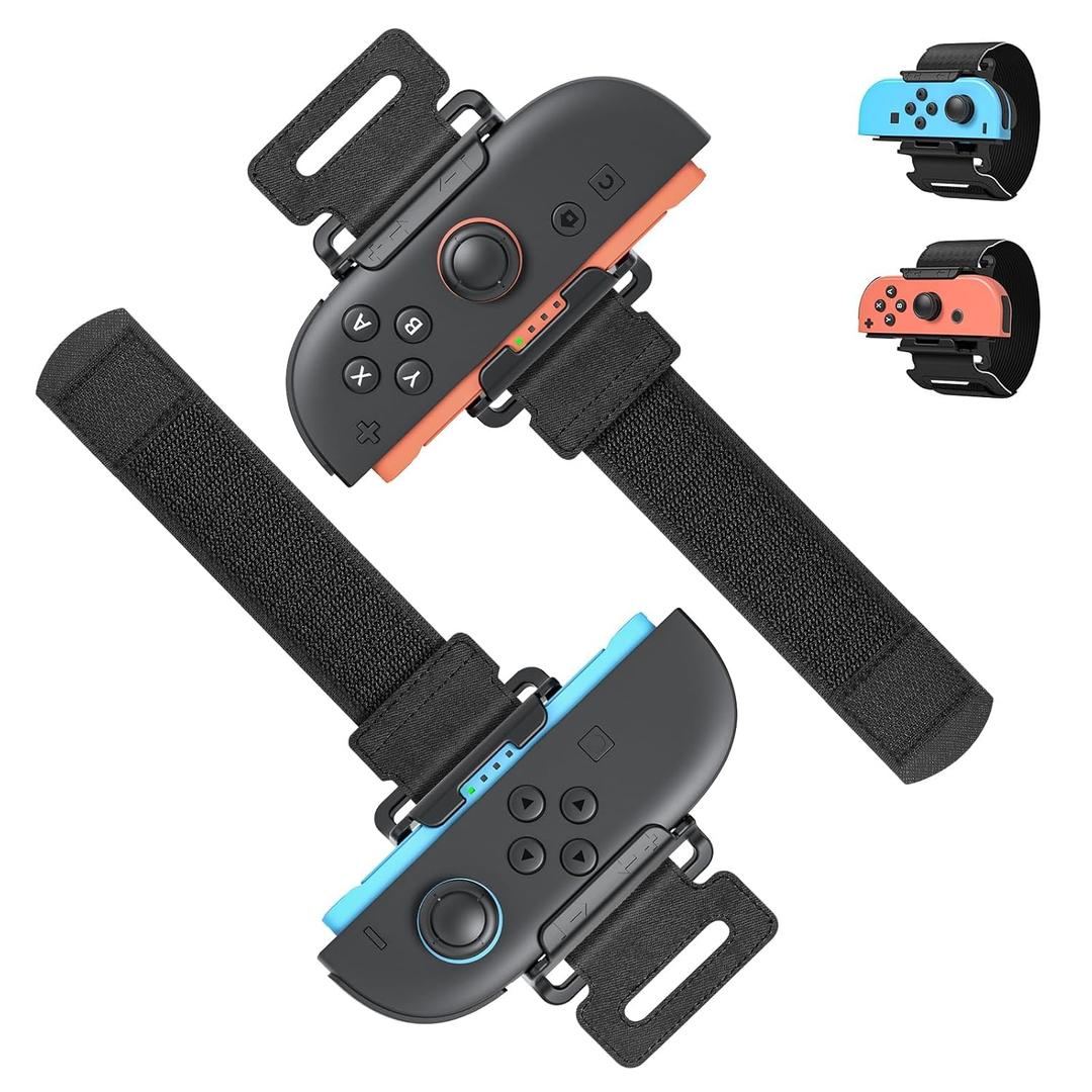 [for Switch 2/1] Wrist Bands for Nintendo Switch 2 Just-Dance 2026 2025 2024 & Zumba Burn It Up for Switch 2/Switch 1,Adjustable Elastic Straps Accessories for Joy Con 2,for Adults & Kids (Black & Black)