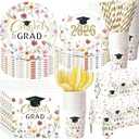 Ceenna 452 Pcs Class of 2026 Gold Floral Graduation Decoration Party Supply for 50, Wildflower Congrats Grad Paper Plates Napkins Cups Tablecloth Cutlery Straw for Freshly Graduated Party Decorations