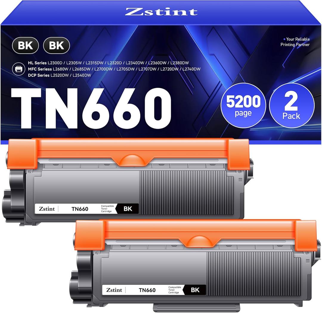 TN660 Toner Cartridge Replacement Compatible for Brother TN-660 TN630 TN-630 HL-L2380DW HL-L2320D HL-L2340DW DCP-L2540DW MFC-L2700DW MFC-L2720DW HL-L2300D HL-L2360DW DCP-L2520DW Printer Black, Pack of 2