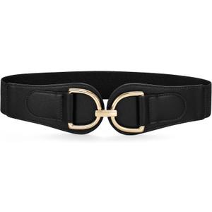 SANSTHS Vintage Women Stretchy Wide Belt Chunky Buckle Elastic Wide Waist Belts for Dresses Coats | XL: Fit Waist Size:39"-46"