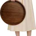 MAONAME Extra Large Ottoman Tray, 16" Round Black Walnut Wood Serving Tray