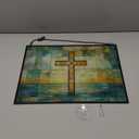 365CUSGIFTS Rectangle Stained Glass Window Hanging, Vintage Cross Suncatcher Diamond Glass Panel Landscape Sun Catchers Decor for Birthday for Women, Men, Wife, Aunt, and Mom 15"x11"