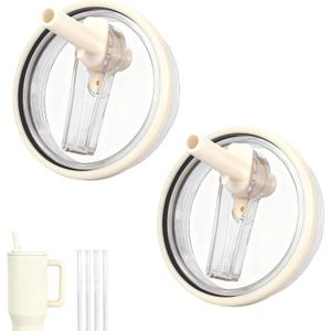 32oz Flip Straw Lid for HydroJug Traveler, Leak Proof Top Cap Replacement for HydroJug Tumbler, BPA-Free Dishwasher Safe Leak Resistant Cap with 4 Straws, Lids Accessories for Hydro Jug, Cream*2
