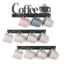 HULISEN Coffee Mug Wall Rack, Coffee Cup Holder Wall Mounted with 12 Heavy Duty Hooks and Metal Coffee Sign, Rustproof Tea Cup Hanger Display Decor for Coffee Bar, Kitchen, Office